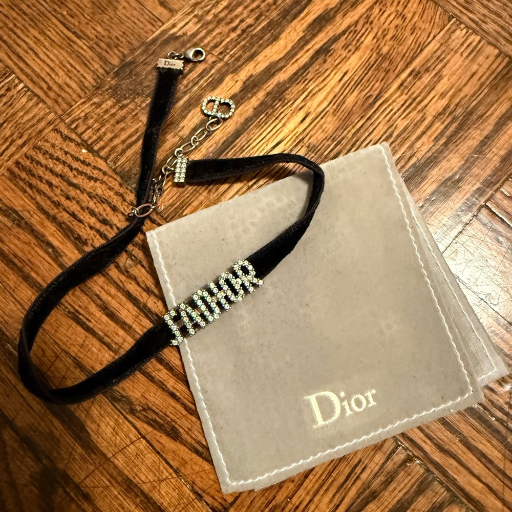 Dior J'ADIOR Crystal Logo Velvet Choker - Black